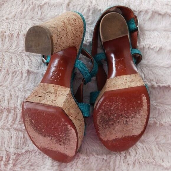 Lanvin Teal Platform Cork Sandals Heels Size 6 - Picture 8 of 8